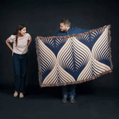 POPULAR DESIGN-Custom Designer Blue Leaf Heirloom Artwork Woven Blanket