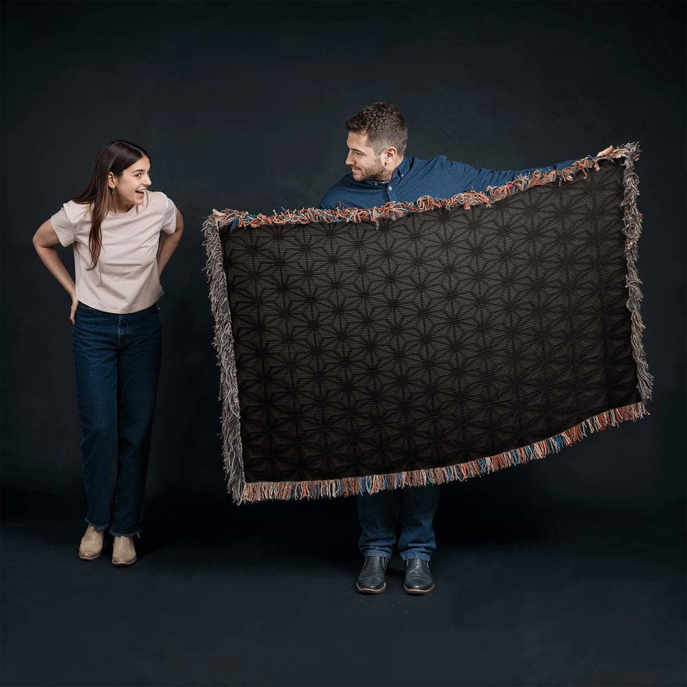 Custom Designer Black Flower Star Pattern Heirloom Artwork Woven Blanket