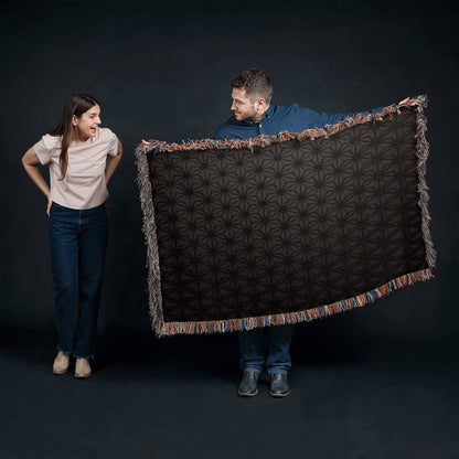 Custom Designer Black Flower Star Pattern Heirloom Artwork Woven Blanket