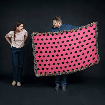 TRENDING -CUSTOM DESIGNER LADY BUG BLACK POLKA DOT PINK HEIRLOOM ARTWORK WOVEN BLANKET