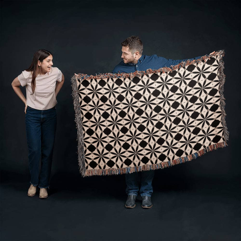 Black & White Custom Geometric Artwork Designer Heirloom Woven Blanket