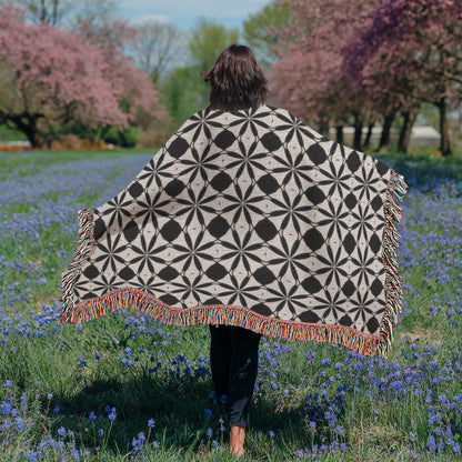 Black & White Custom Geometric Artwork Designer Heirloom Woven Blanket