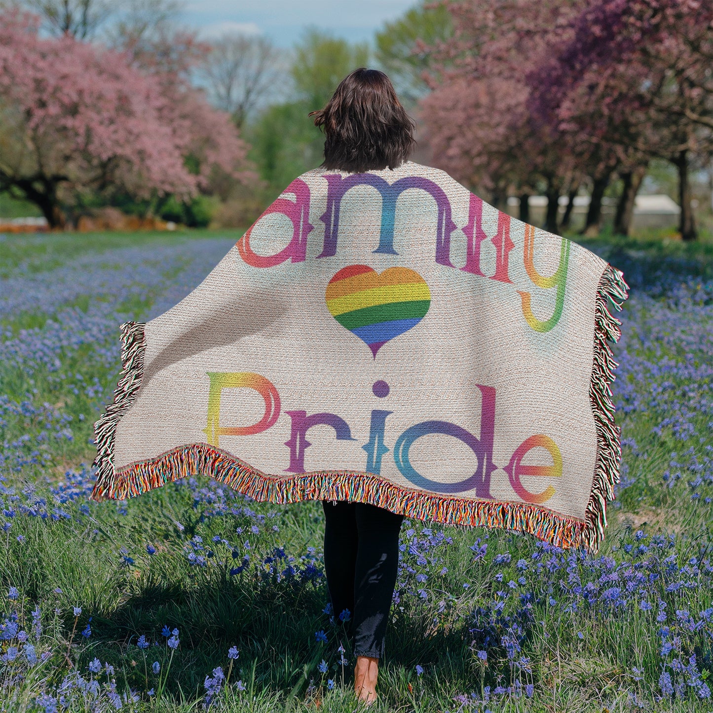 POPULAR DESIGN- Custom Designer Family Pride Rainbow Heart Heirloom Woven Blanket