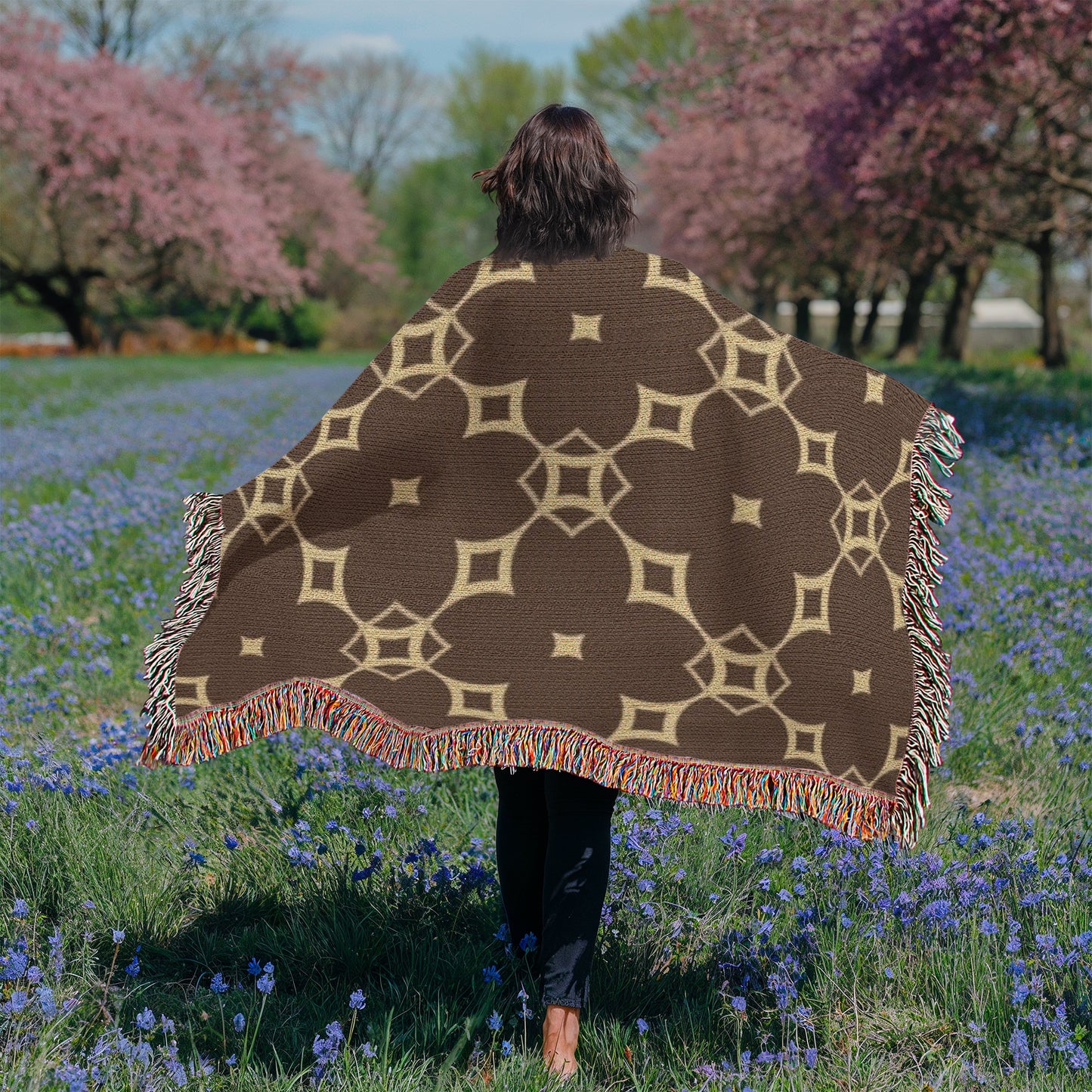 CUSTOM DESIGNER DIAMOND PATTERN HEIRLOOM ARTWORK WOVEN BLANKET