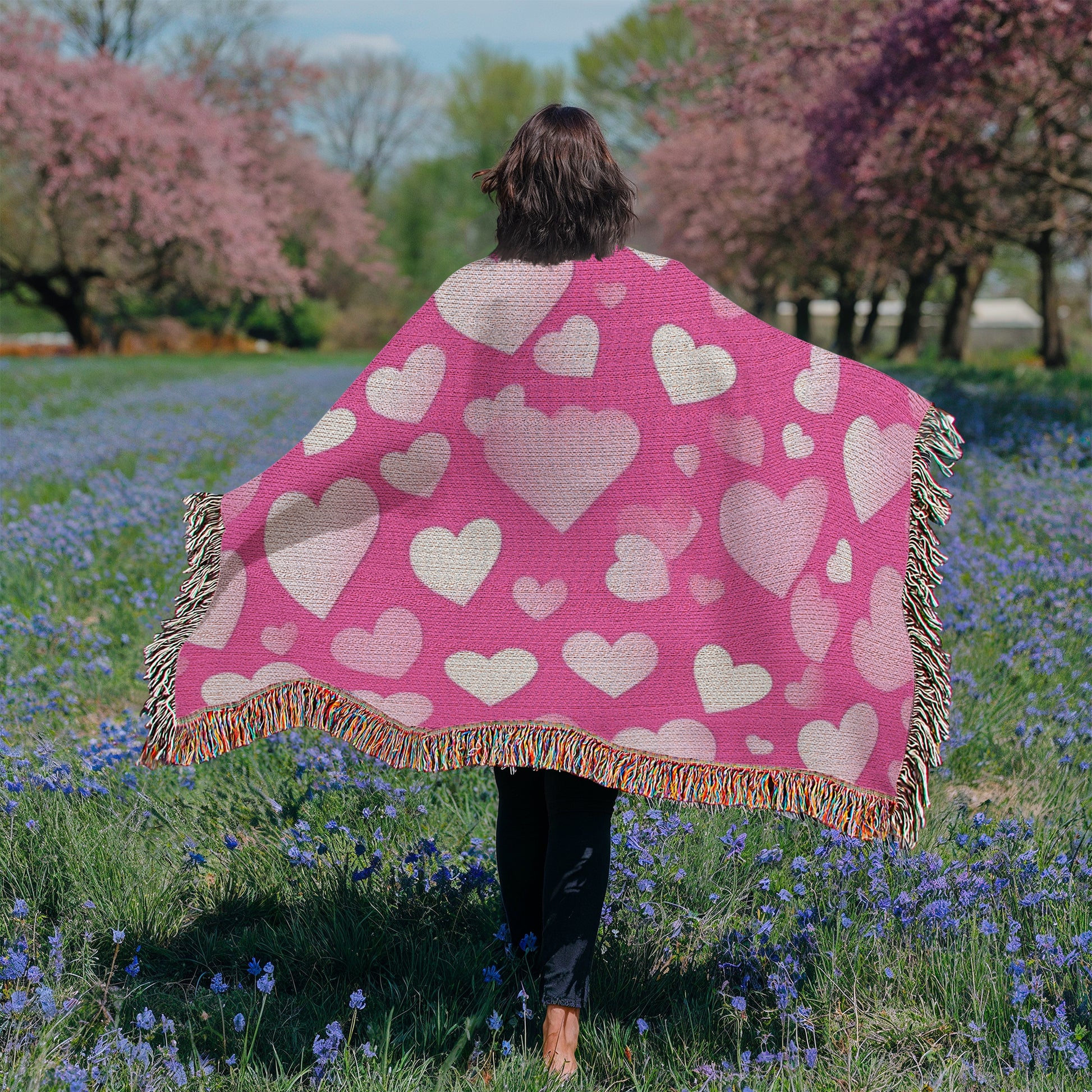 Custom Designer Pink Heart Heirloom Artwork Woven Blanket