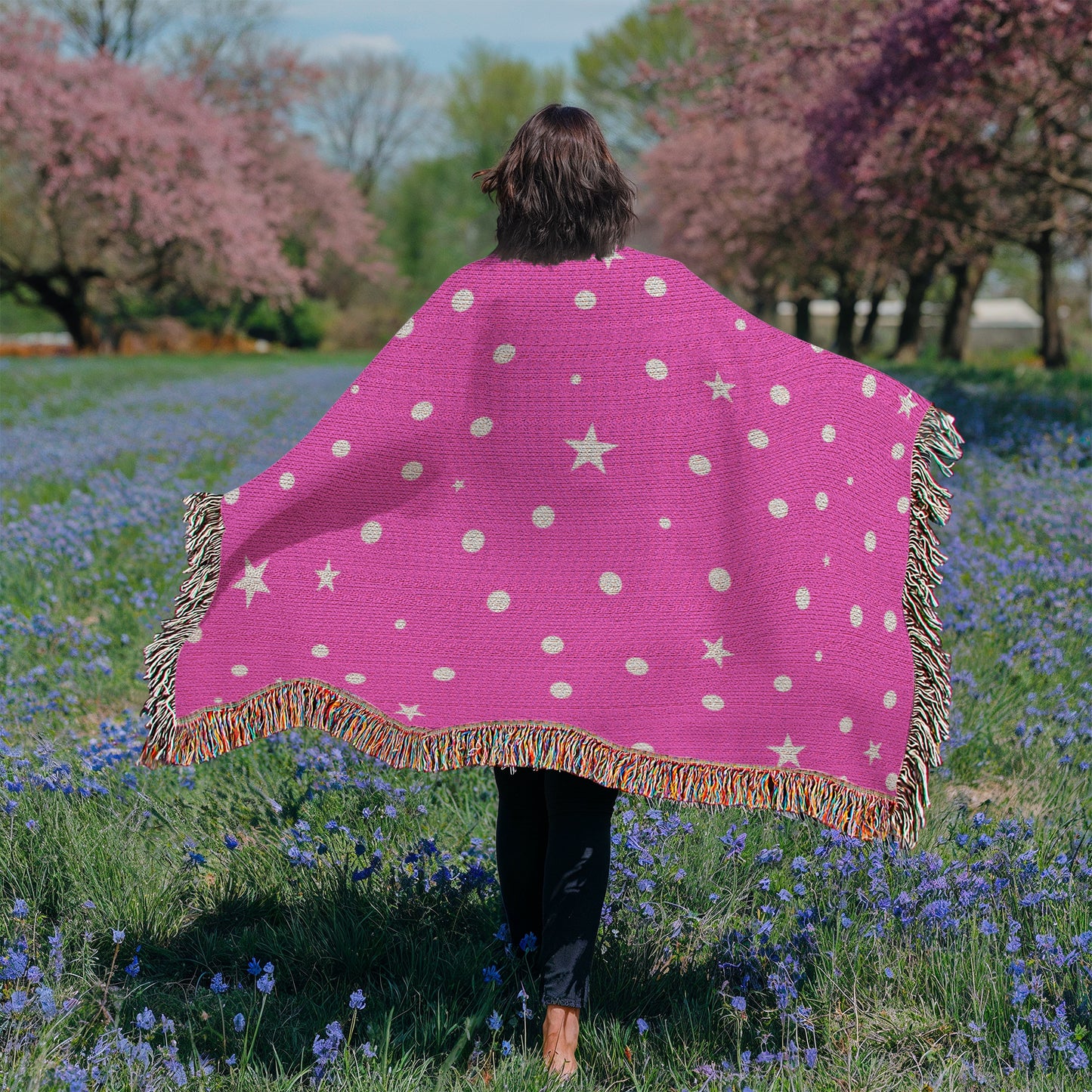 Custom Designer Pink Star Heirloom Artwork Woven Blanket