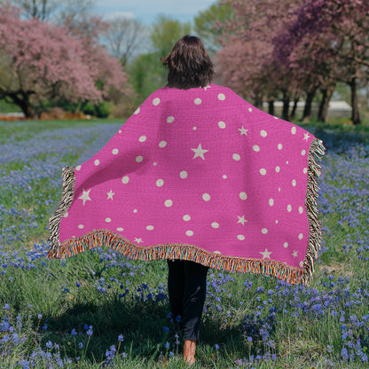 Custom Designer Pink Star Heirloom Artwork Woven Blanket