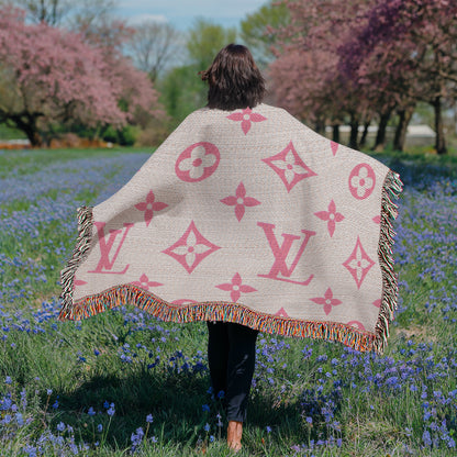 PINK CUSTOM TEMPLE CUSTOM DESIGNER HEIRLOOM ARTWORK WOVEN BLANKET