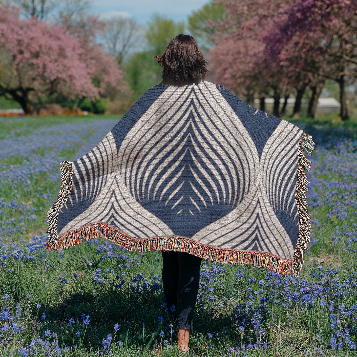 POPULAR DESIGN-Custom Designer Blue Leaf Heirloom Artwork Woven Blanket