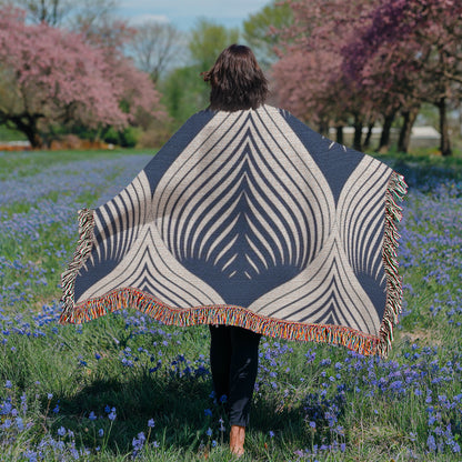 POPULAR DESIGN-Custom Designer Blue Leaf Heirloom Artwork Woven Blanket