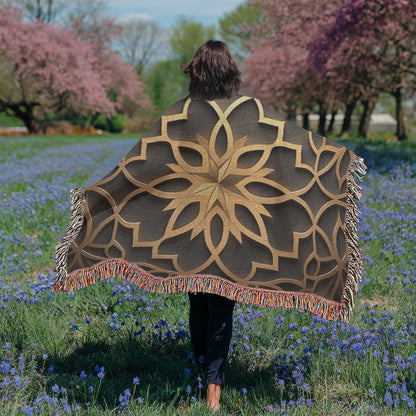 Custom Designer Star Flower Inlay Heirloom Artwork Woven Blanket