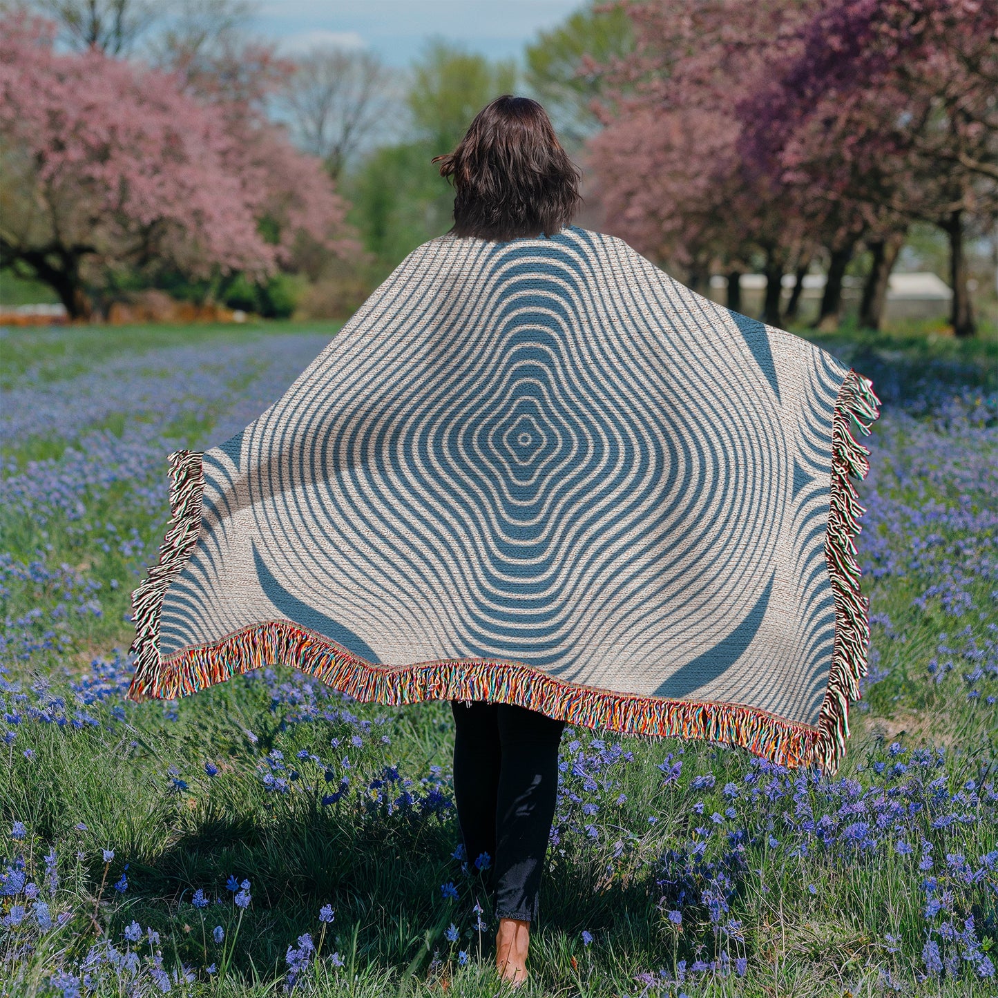 Custom Designer Blue Hypnotic Heirloom Artwork Woven Blanket