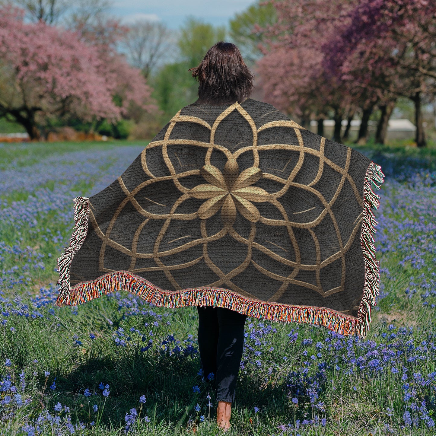 Custom Designer Flower Inlay Pattern Heirloom Artwork Woven Blanket