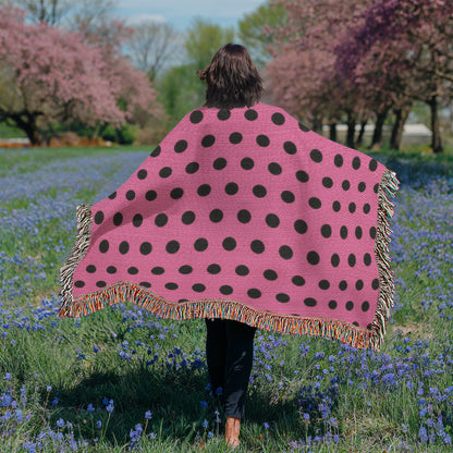 TRENDING -CUSTOM DESIGNER LADY BUG BLACK POLKA DOT PINK HEIRLOOM ARTWORK WOVEN BLANKET