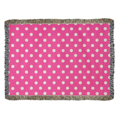 HOT ITEM- CUSTOM DESIGNER WHITE & PINK POLKA DOT LADY BUG HEIRLOOM ARTWORK WOVEN BLANKET