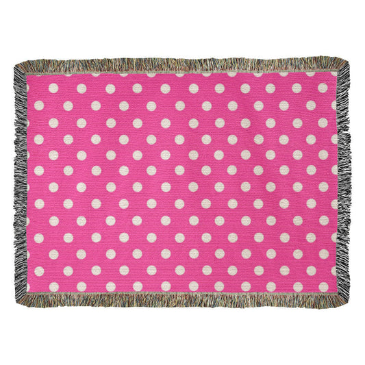 HOT ITEM- CUSTOM DESIGNER WHITE & PINK POLKA DOT LADY BUG HEIRLOOM ARTWORK WOVEN BLANKET