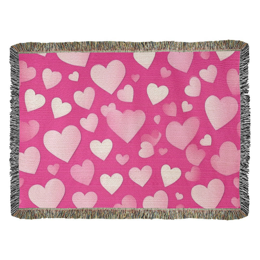 Custom Designer Pink Heart Heirloom Artwork Woven Blanket
