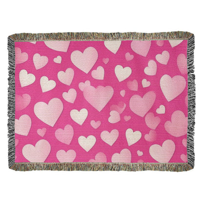 Custom Designer Pink Heart Heirloom Artwork Woven Blanket