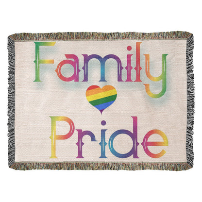 POPULAR DESIGN- Custom Designer Family Pride Rainbow Heart Heirloom Woven Blanket