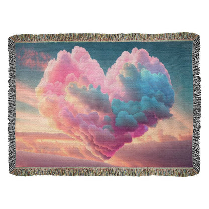 POPULAR - Cotton Candy Cloud Heart Design Heirloom Artwork Woven Blanket