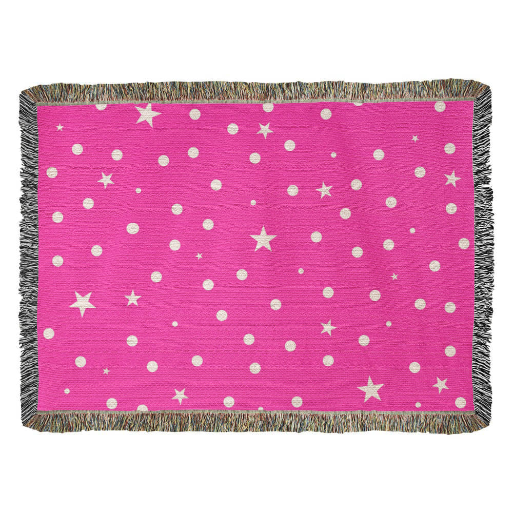 Custom Designer Pink Star Heirloom Artwork Woven Blanket