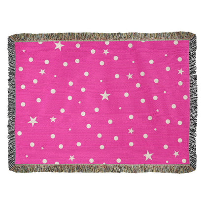 Custom Designer Pink Star Heirloom Artwork Woven Blanket