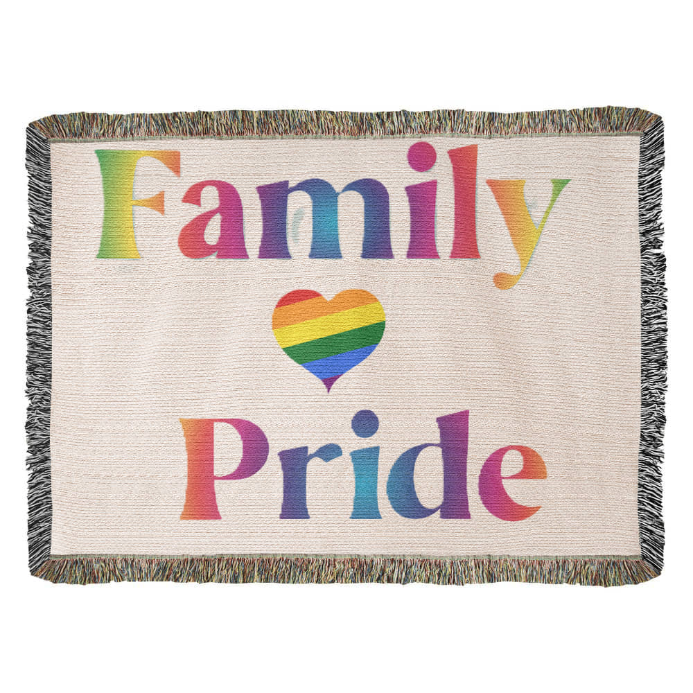 POPULAR DESIGN- Custom Designer Family Pride Rainbow Heart Heirloom Artwork Woven Blanket