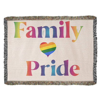 POPULAR DESIGN- Custom Designer Family Pride Rainbow Heart Heirloom Artwork Woven Blanket