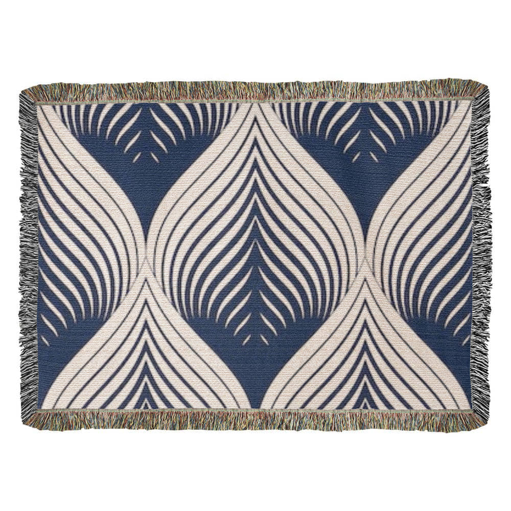 POPULAR DESIGN-Custom Designer Blue Leaf Heirloom Artwork Woven Blanket