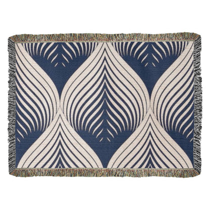 POPULAR DESIGN-Custom Designer Blue Leaf Heirloom Artwork Woven Blanket