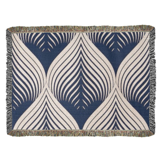 POPULAR DESIGN-Custom Designer Blue Leaf Heirloom Artwork Woven Blanket