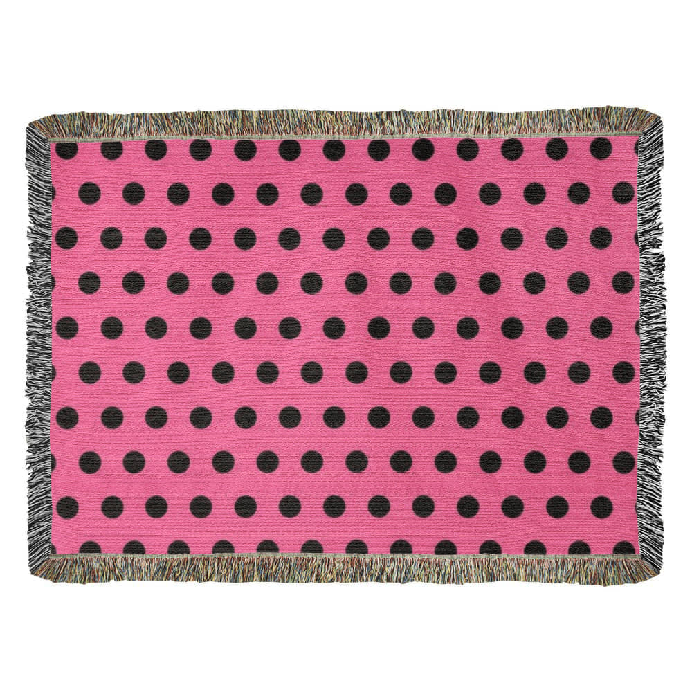 TRENDING -CUSTOM DESIGNER LADY BUG BLACK POLKA DOT PINK HEIRLOOM ARTWORK WOVEN BLANKET