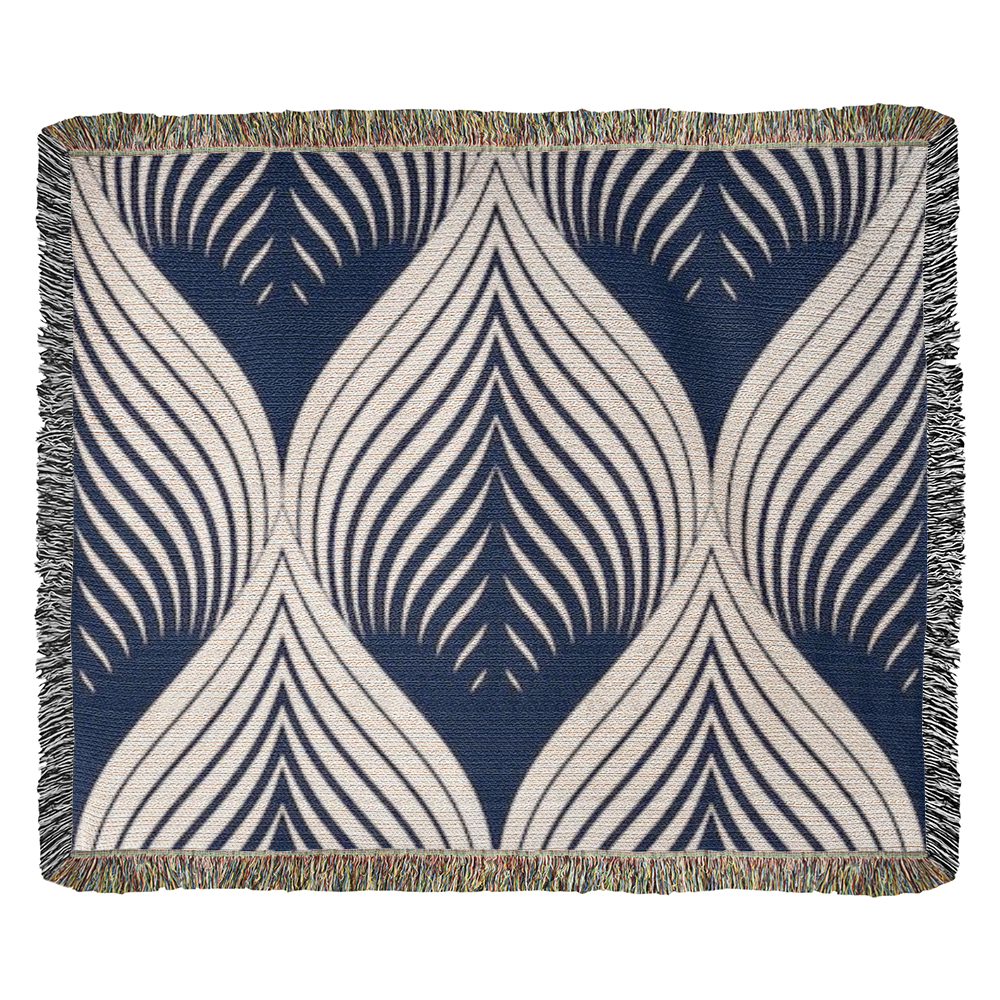 POPULAR DESIGN-Custom Designer Blue Leaf Heirloom Artwork Woven Blanket
