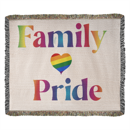 POPULAR DESIGN- Custom Designer Family Pride Rainbow Heart Heirloom Artwork Woven Blanket