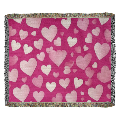 Custom Designer Pink Heart Heirloom Artwork Woven Blanket