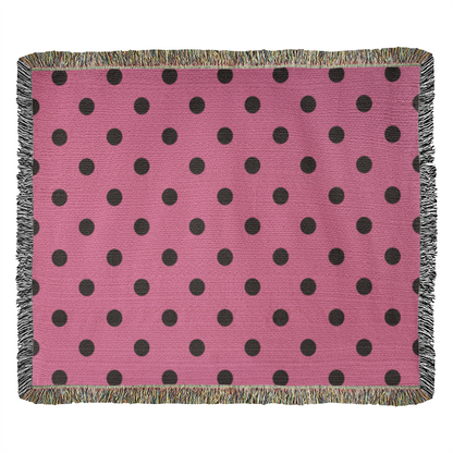 Custom Designer Pink & Black Polka Dot Heirloom Artwork Woven Blanket