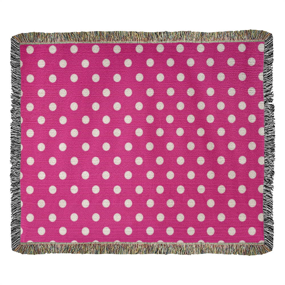 HOT ITEM- CUSTOM DESIGNER WHITE & PINK POLKA DOT LADY BUG HEIRLOOM ARTWORK WOVEN BLANKET