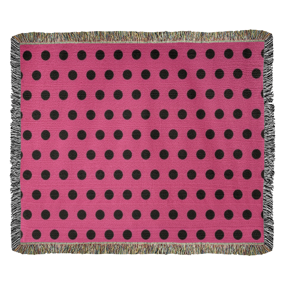 TRENDING -CUSTOM DESIGNER LADY BUG BLACK POLKA DOT PINK HEIRLOOM ARTWORK WOVEN BLANKET