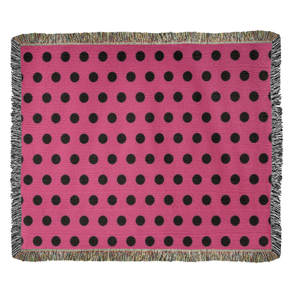 TRENDING -CUSTOM DESIGNER LADY BUG BLACK POLKA DOT PINK HEIRLOOM ARTWORK WOVEN BLANKET
