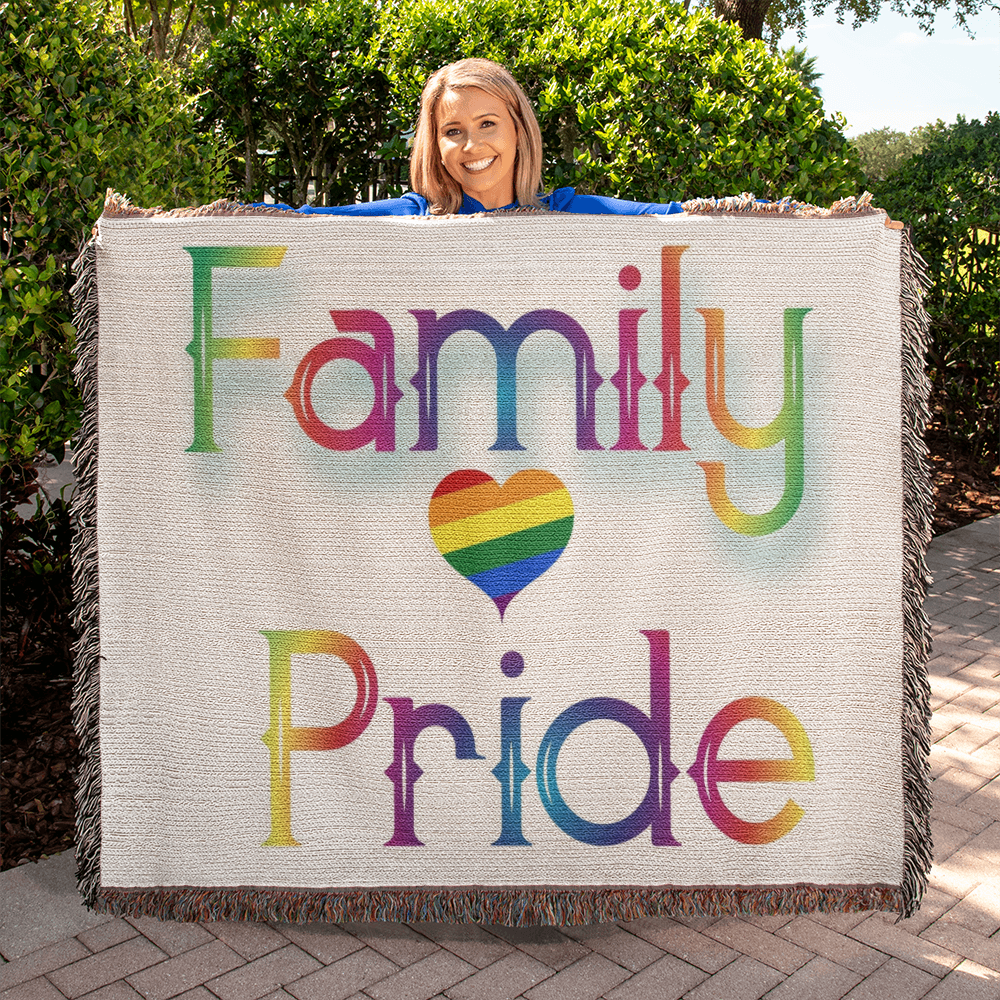 POPULAR DESIGN- Custom Designer Family Pride Rainbow Heart Heirloom Woven Blanket