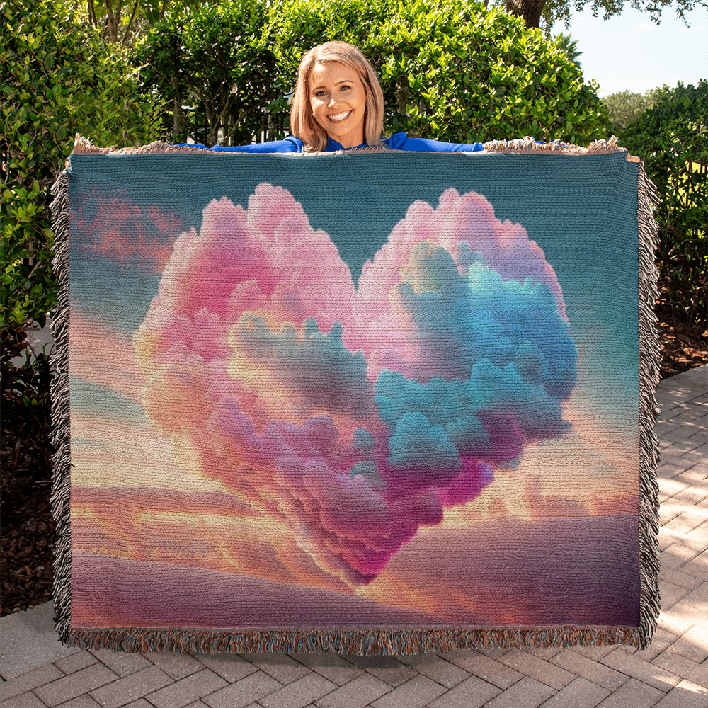 POPULAR - Cotton Candy Cloud Heart Design Heirloom Artwork Woven Blanket