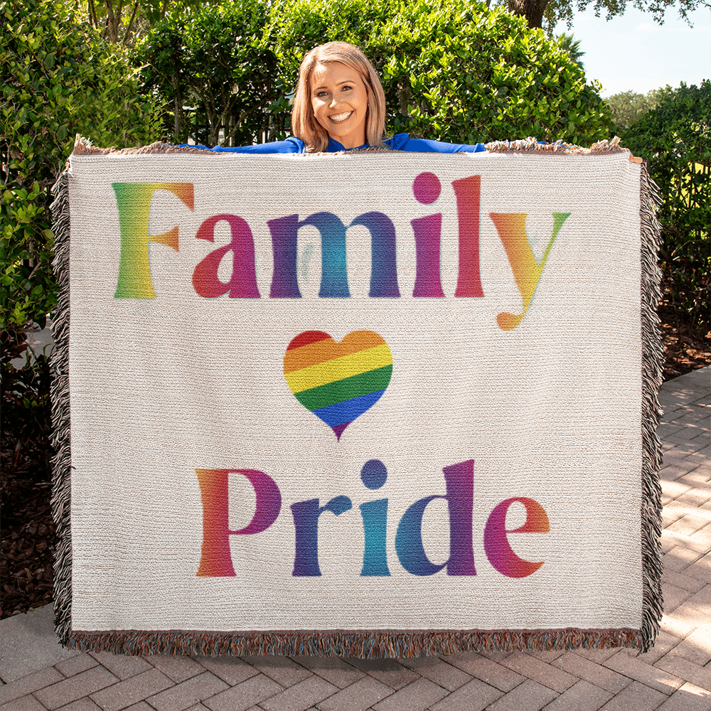 POPULAR DESIGN- Custom Designer Family Pride Rainbow Heart Heirloom Artwork Woven Blanket