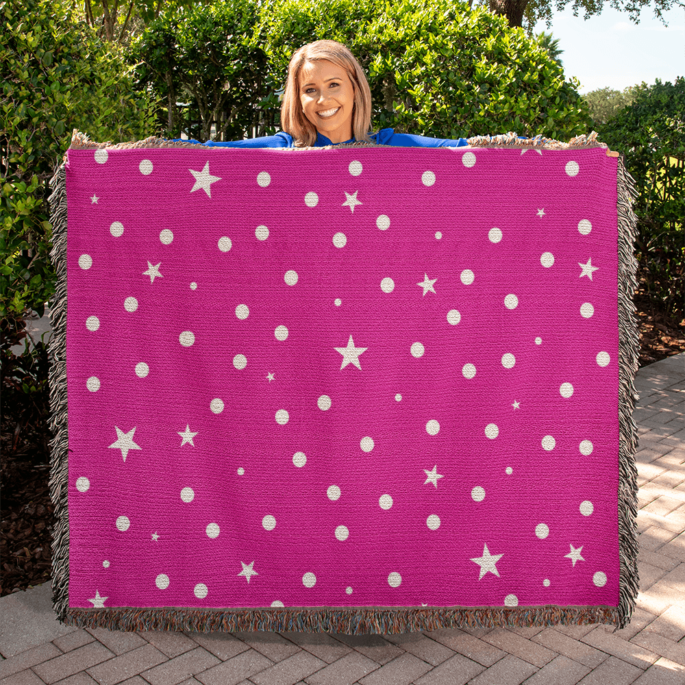 Custom Designer Pink Star Heirloom Artwork Woven Blanket