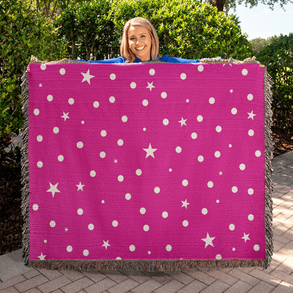 Custom Designer Pink Star Heirloom Artwork Woven Blanket