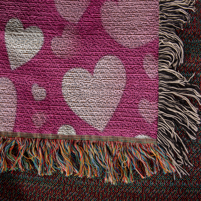 Custom Designer Pink Heart Heirloom Artwork Woven Blanket
