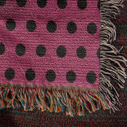 TRENDING -CUSTOM DESIGNER LADY BUG BLACK POLKA DOT PINK HEIRLOOM ARTWORK WOVEN BLANKET