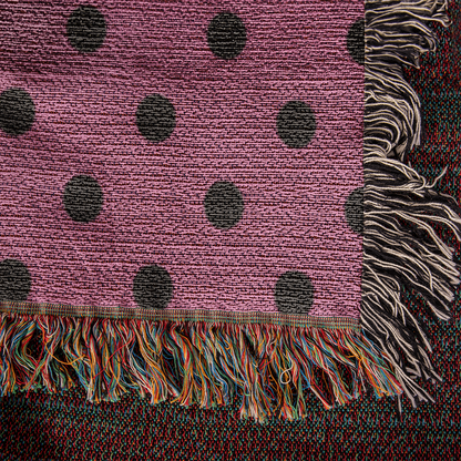 Custom Designer Pink & Black Polka Dot Heirloom Artwork Woven Blanket