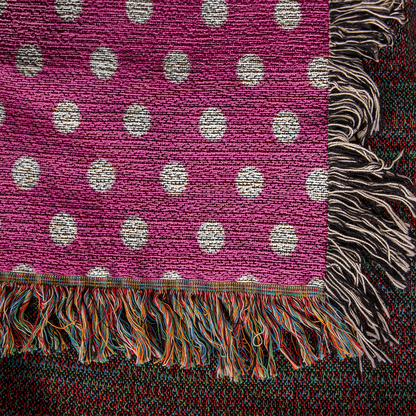 HOT ITEM- CUSTOM DESIGNER WHITE & PINK POLKA DOT LADY BUG HEIRLOOM ARTWORK WOVEN BLANKET