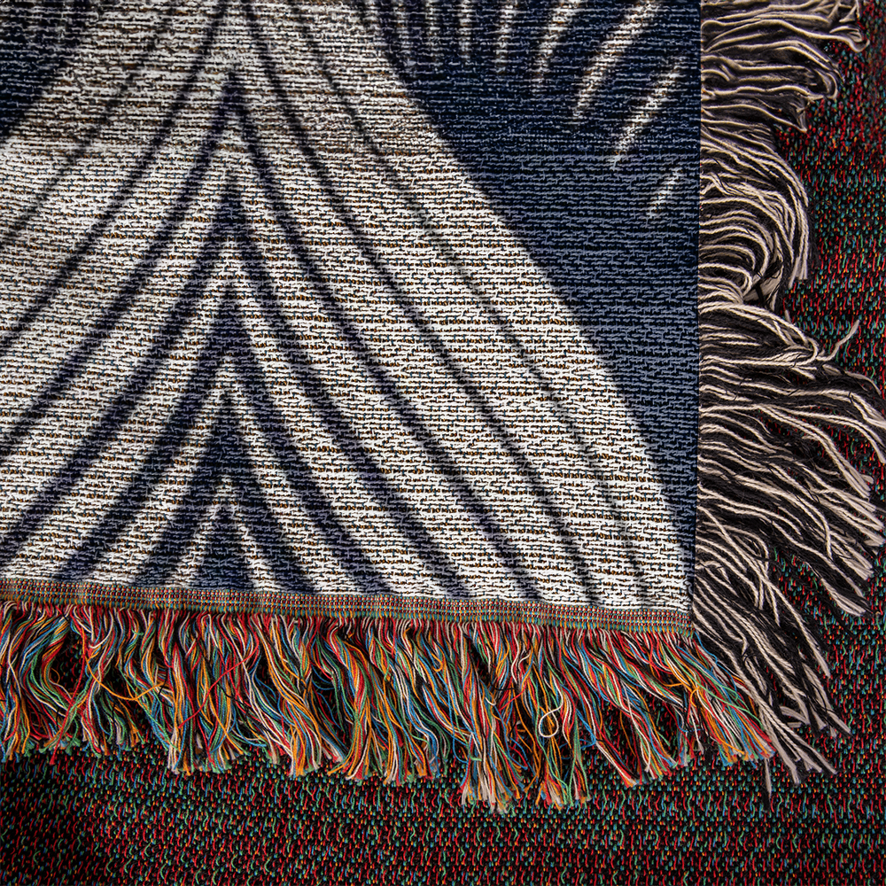 POPULAR DESIGN-Custom Designer Blue Leaf Heirloom Artwork Woven Blanket