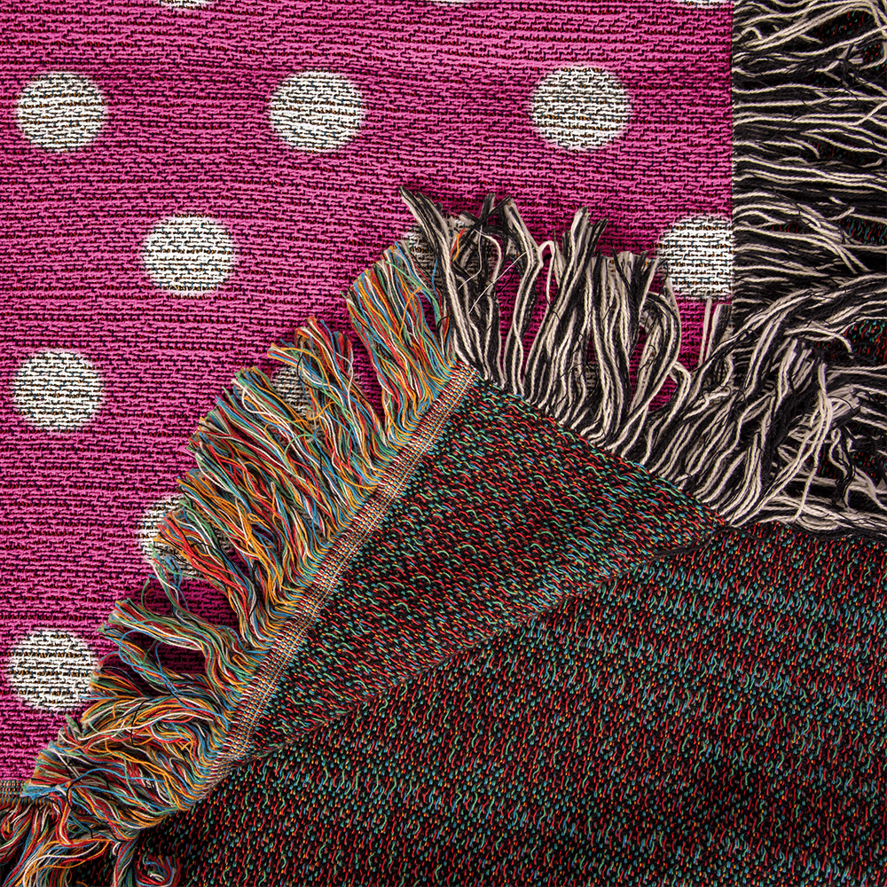 HOT ITEM- CUSTOM DESIGNER WHITE & PINK POLKA DOT LADY BUG HEIRLOOM ARTWORK WOVEN BLANKET